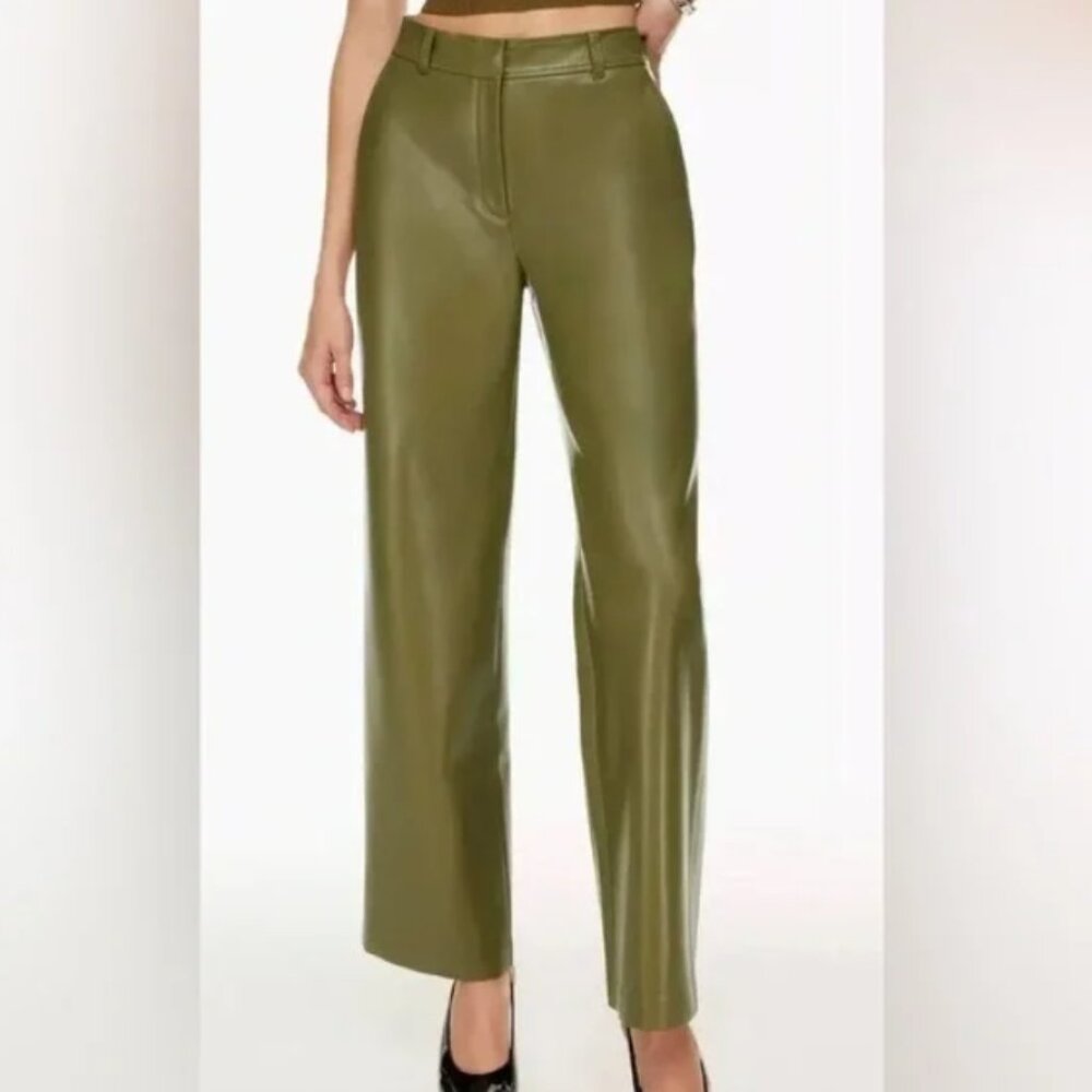 Babaton Aritzia Green Faux Leather Pant